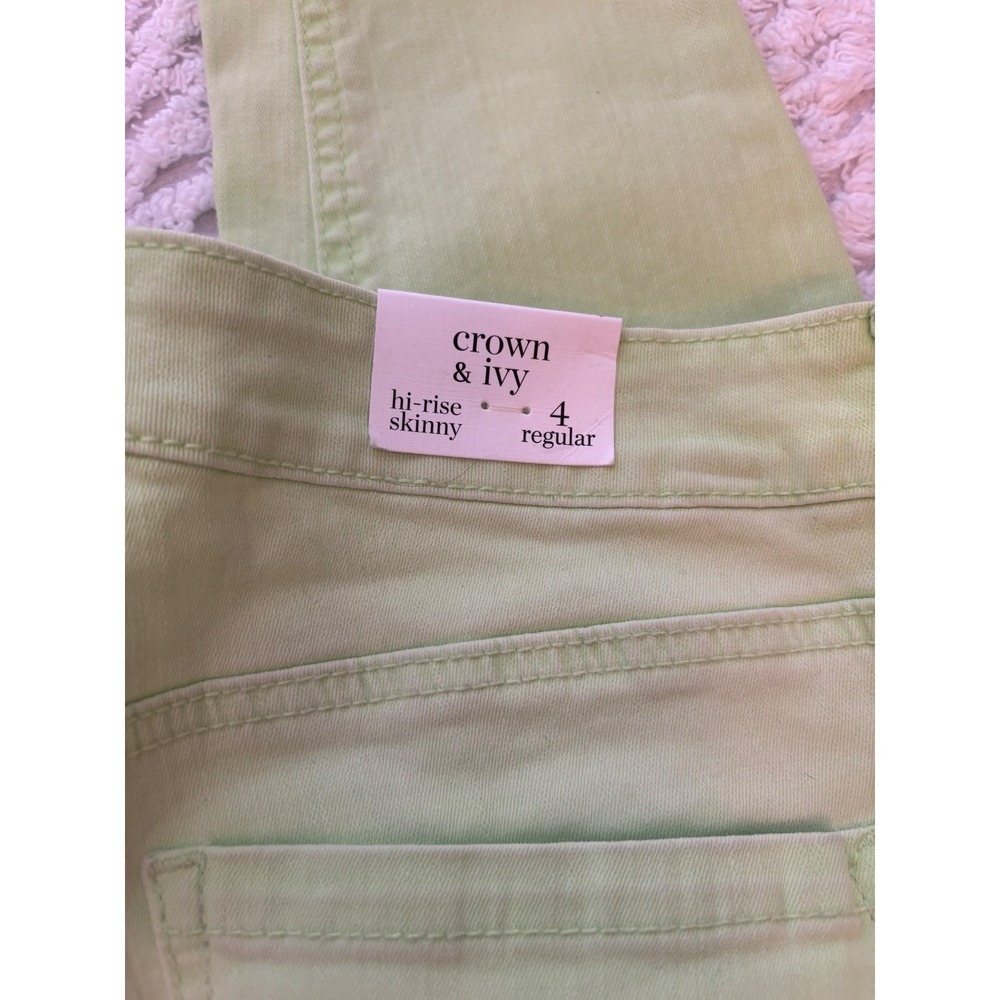 Crown & Ivy Women Hi-Rise Skinny Jeans Lime Green Size 4 NWT Super Stretch Ankle - Picture 4 of 4